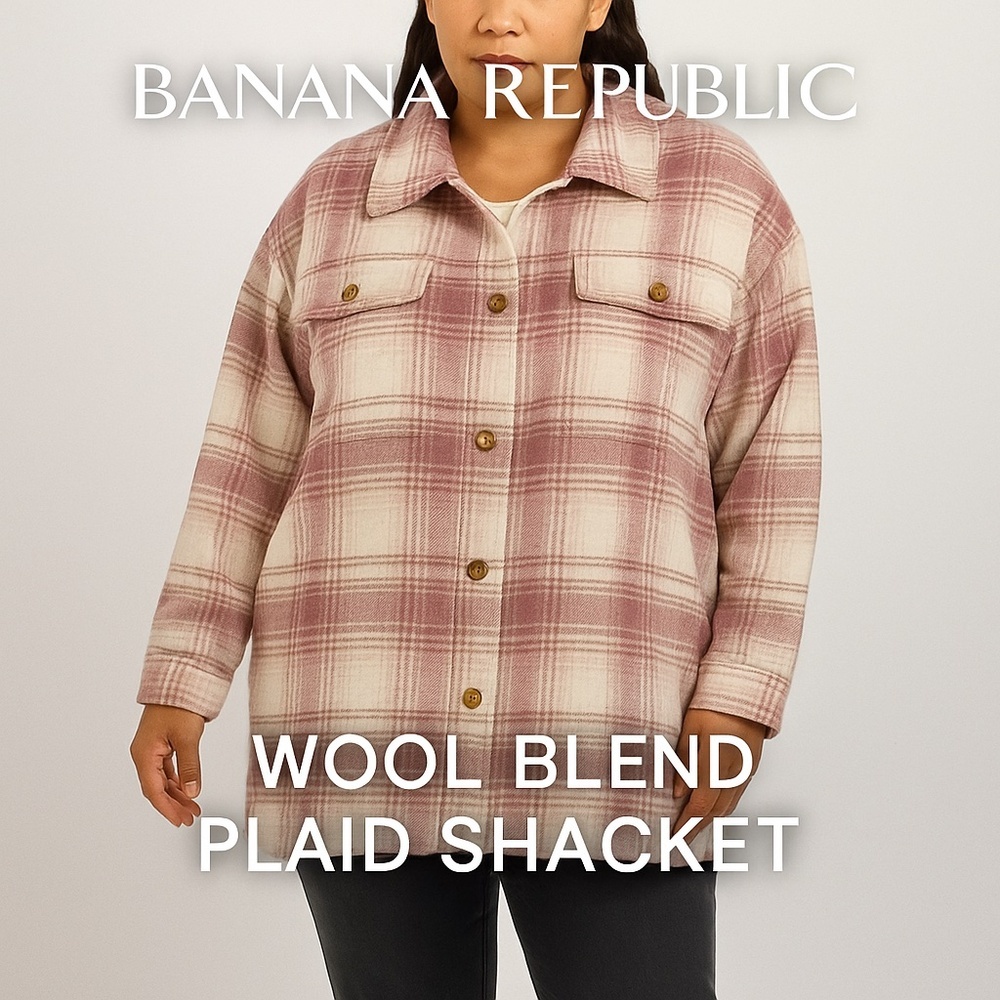 Banana‎ Republic Pink Cream Plain Flannel Wool Blend Shacket Size M - Picture 16 of 16